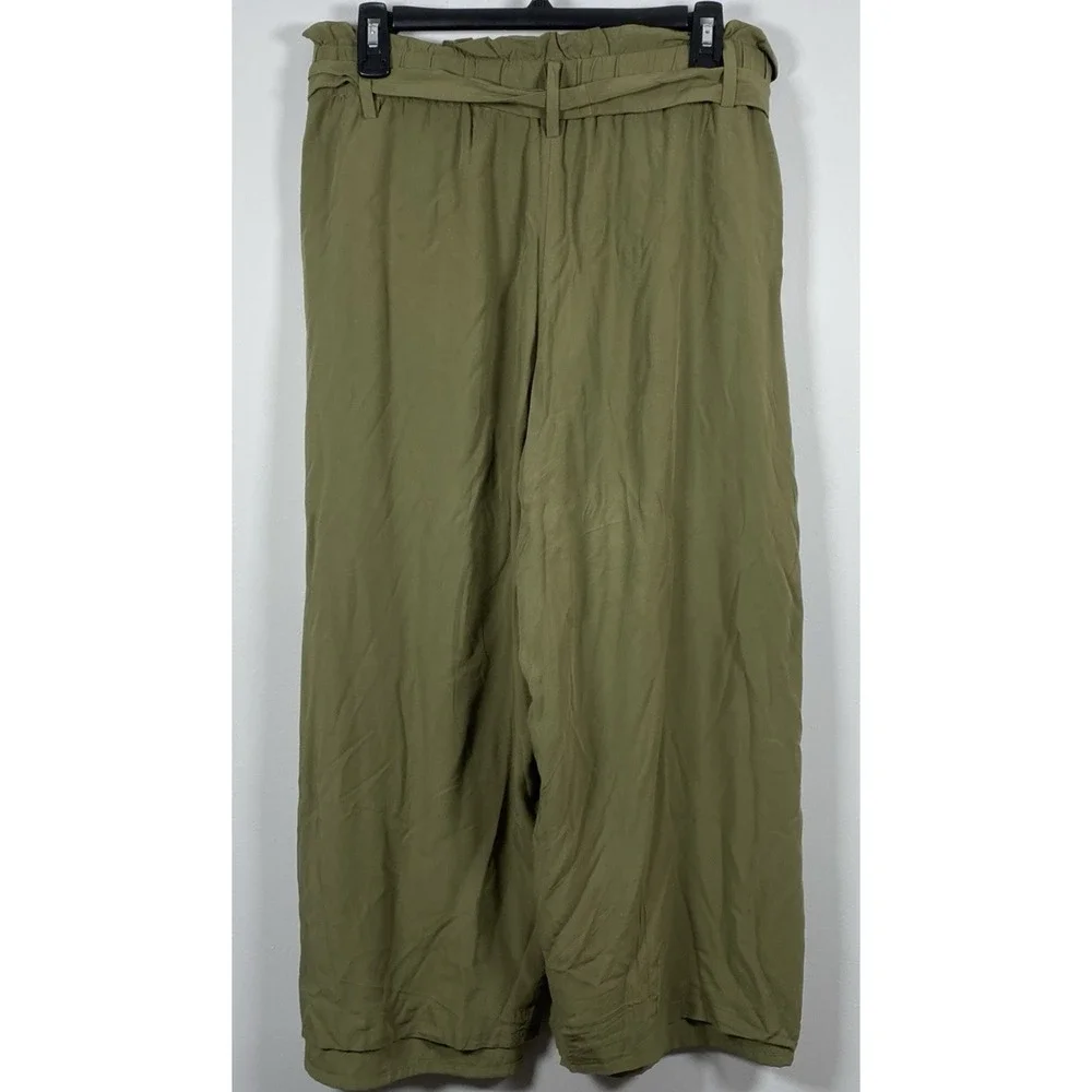 POINT SUR J. Crew Paperbag Pants High Rise Wide Leg Cropped Pants‎ Green Sz 10